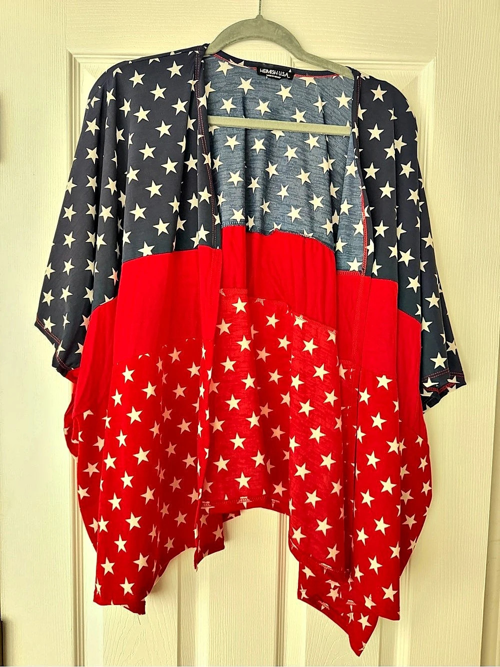 Heimish USA Patriotic American Flag Open Front Kimono Cardigan